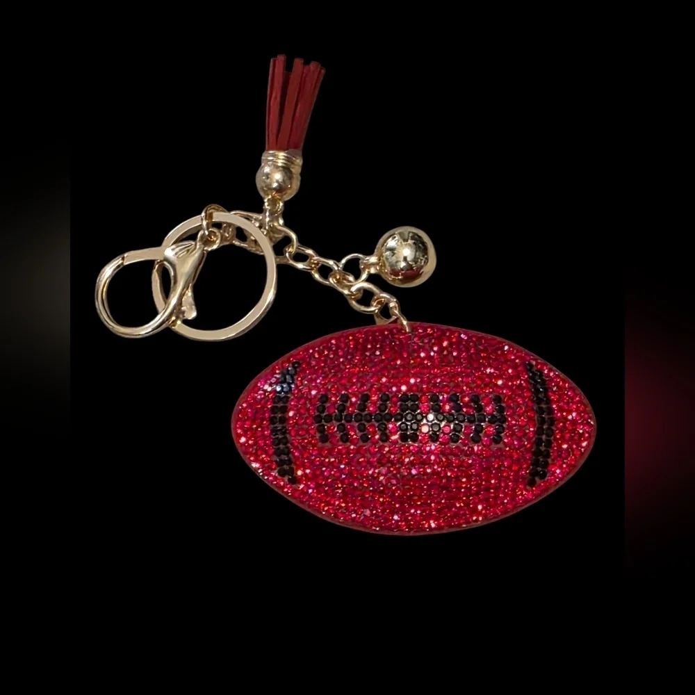 Red And Black Rhinestone Football Bag Charm | Keychain